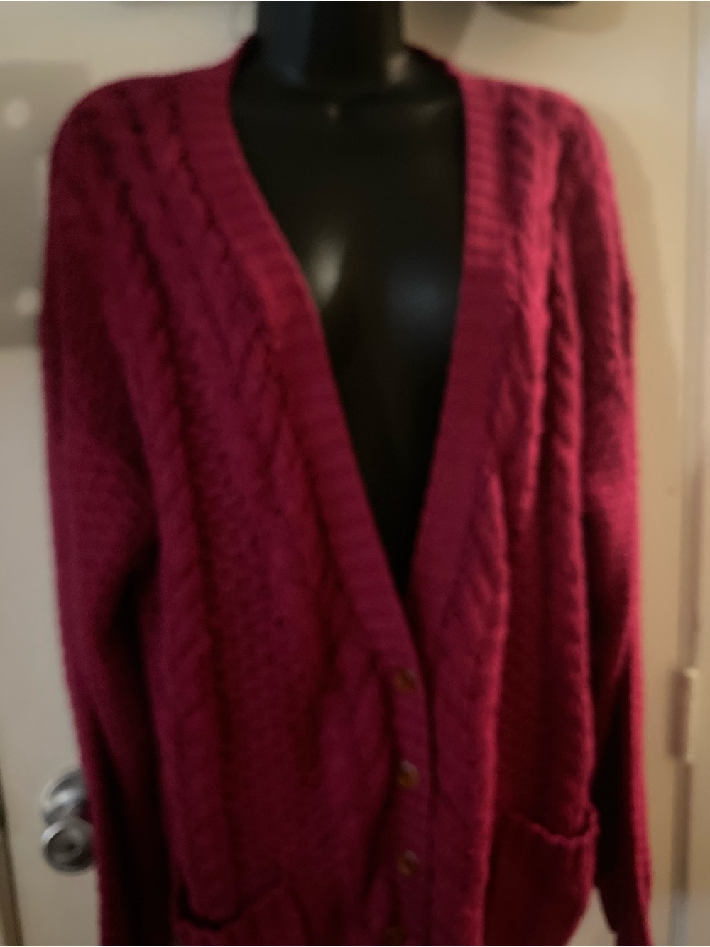 Vintage Hunter Cable-Knit Button Cardigan Sweater - Berry Red